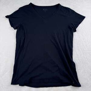 FIGS Women's Black V-Neck Short Sleeve Pima Cotton Scarf T-Shirt